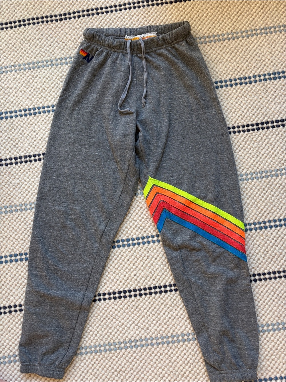 Aviator Nation Gray Joggers with Neon Rainbow stripes size XS